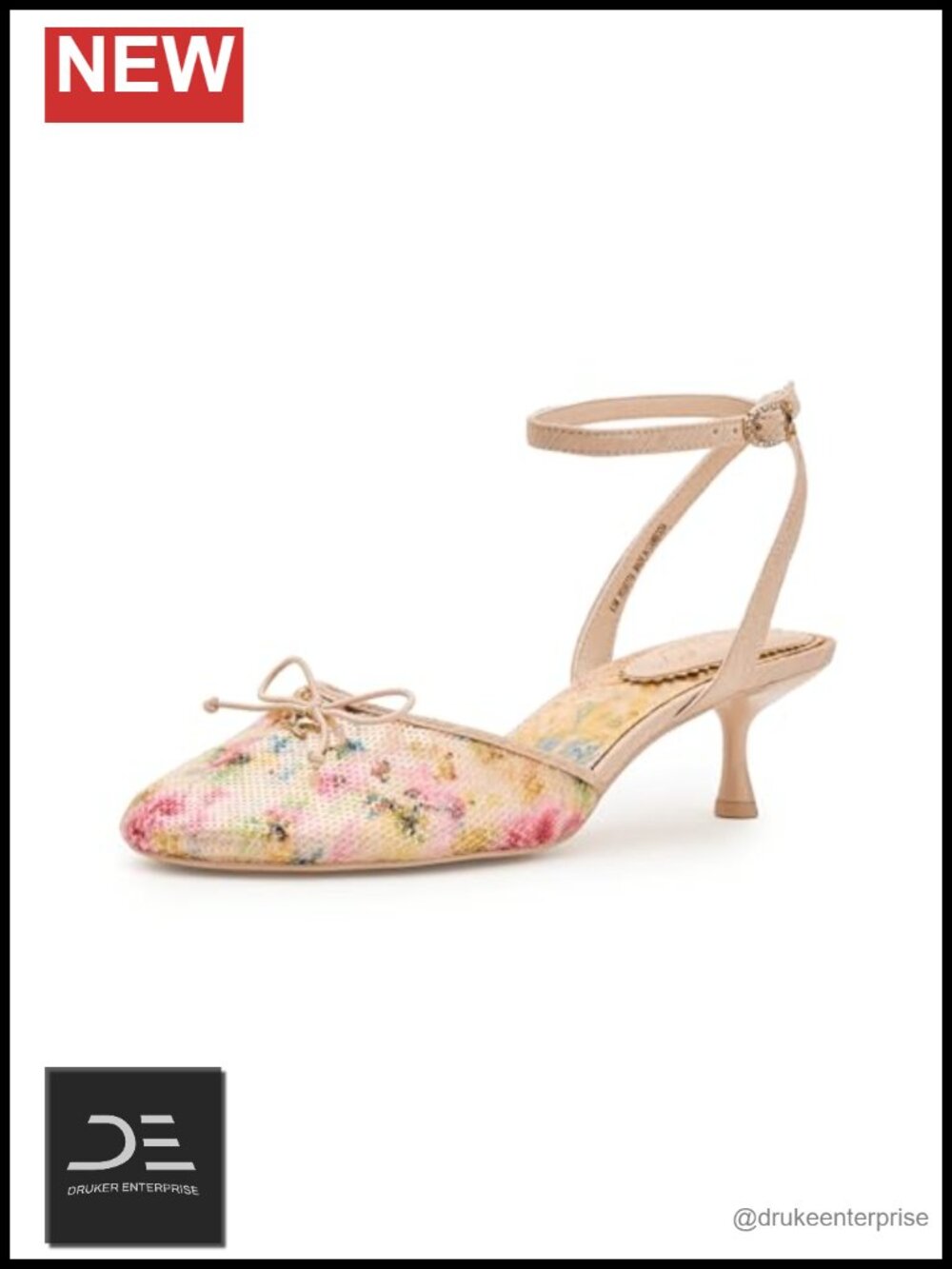 Kitten Heel Pump Round Toe Stiletto Cross Ankle Strap Mesh Floral Formal Evening